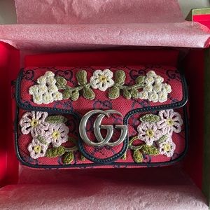 Gucci Marmont Gg Limited Edition Super Mini Red Canvas Cross Body Bag
